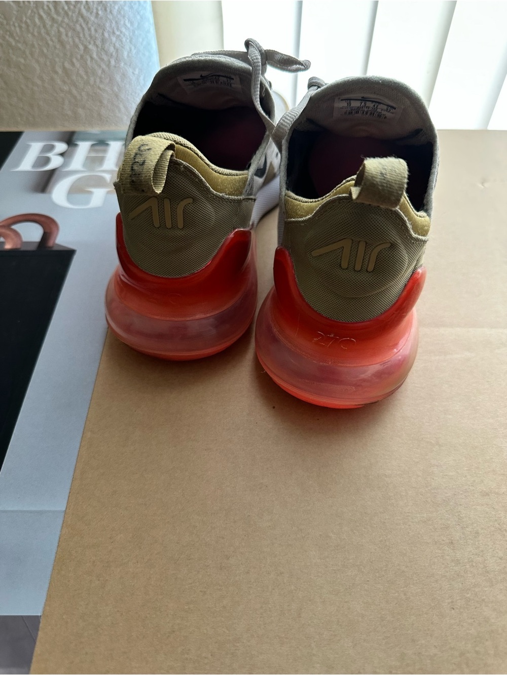 Nike Air Max 270 Athletic Sneakers - Beige, Olive & Bright Pink - Picture 4 of 6